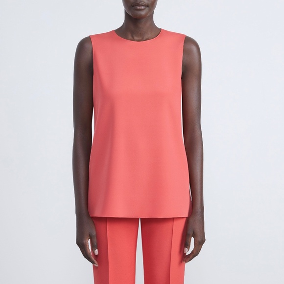 Lafayette 148 Silk Crepe De Chine Sleeveless Blouse in Vibrant Coral - Medium M - Picture 2 of 4